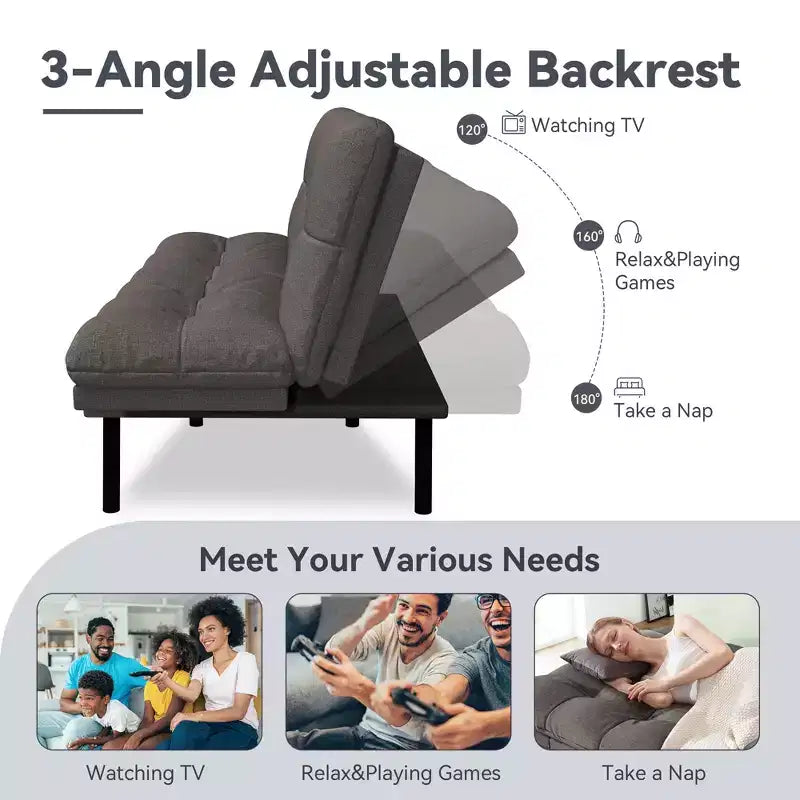 Dyonery 71 Divano Letto Futon Convertibile, Divano Futon Moderno in Lino con Cuscino Rimovibile, Schienale e Braccioli Regolabili
