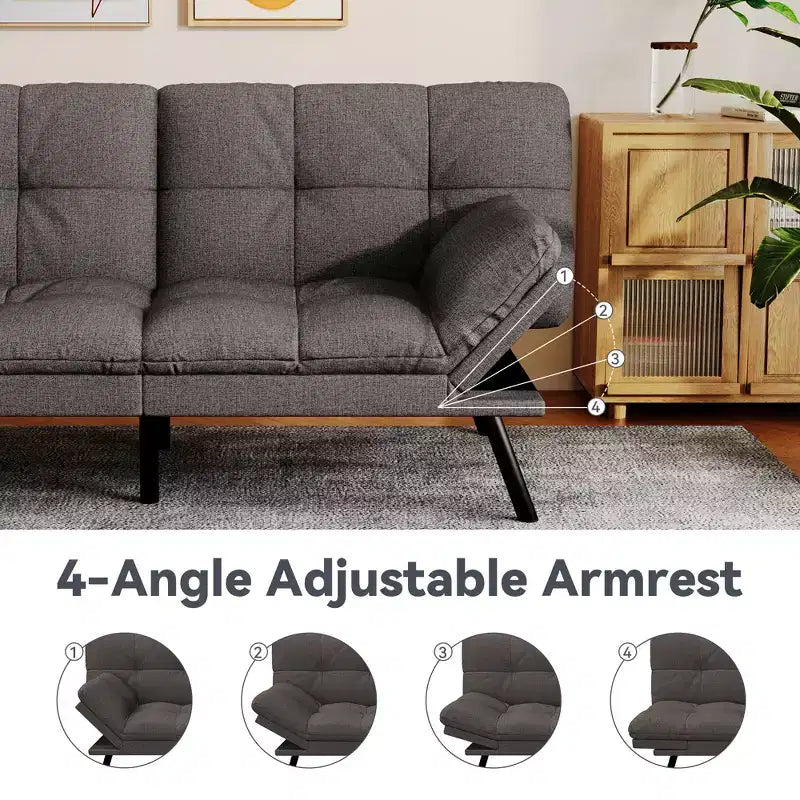 Dyonery 71 Divano Letto Futon Convertibile, Divano Futon Moderno in Lino con Cuscino Rimovibile, Schienale e Braccioli Regolabili