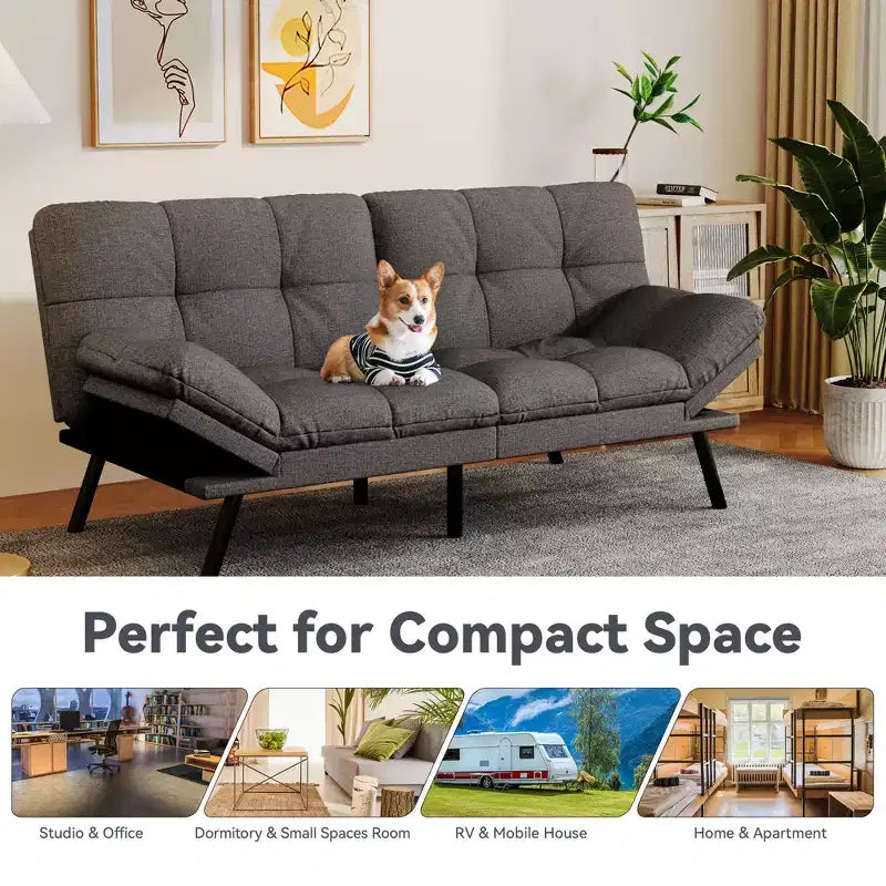 Dyonery 71 Divano Letto Futon Convertibile, Divano Futon Moderno in Lino con Cuscino Rimovibile, Schienale e Braccioli Regolabili