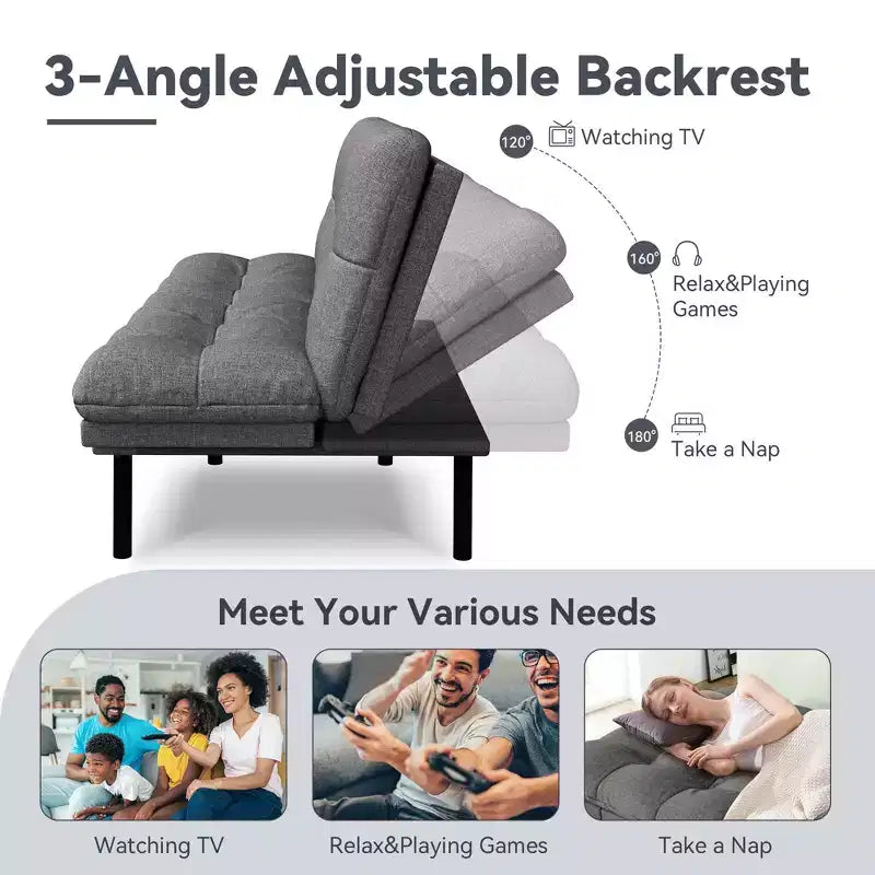 Dyonery 71 Divano Letto Futon Convertibile, Divano Futon Moderno in Lino con Cuscino Rimovibile, Schienale e Braccioli Regolabili