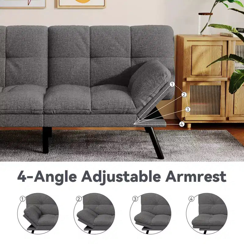 Dyonery 71 Divano Letto Futon Convertibile, Divano Futon Moderno in Lino con Cuscino Rimovibile, Schienale e Braccioli Regolabili