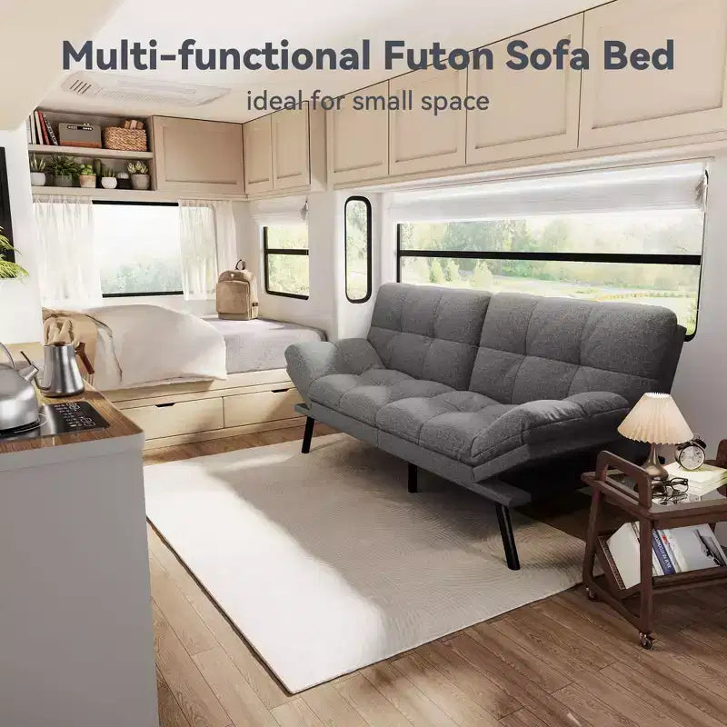 Dyonery 71 Divano Letto Futon Convertibile, Divano Futon Moderno in Lino con Cuscino Rimovibile, Schienale e Braccioli Regolabili