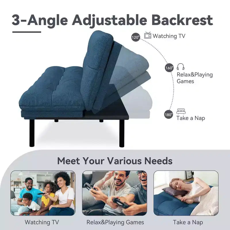Dyonery 71 Divano Letto Futon Convertibile, Divano Futon Moderno in Lino con Cuscino Rimovibile, Schienale e Braccioli Regolabili