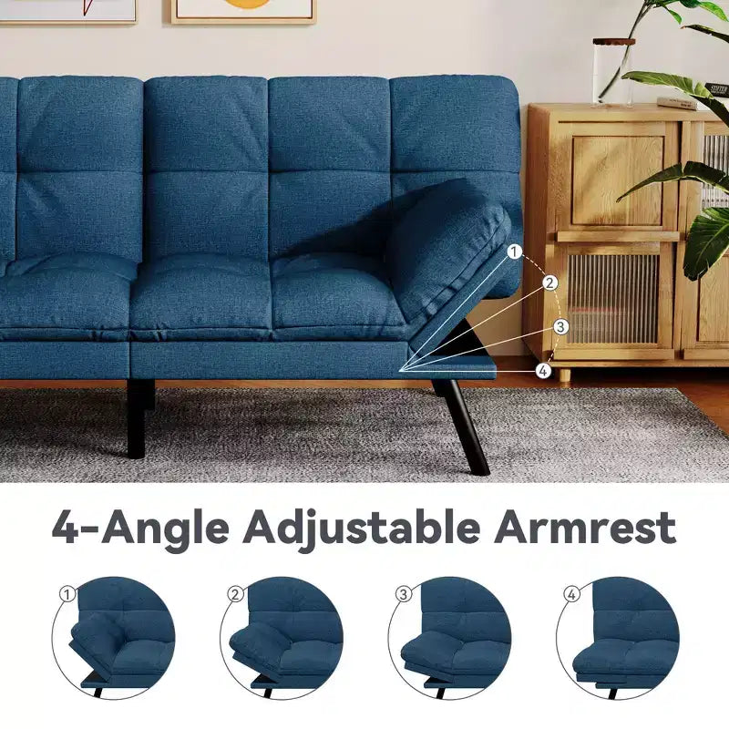 Dyonery 71 Divano Letto Futon Convertibile, Divano Futon Moderno in Lino con Cuscino Rimovibile, Schienale e Braccioli Regolabili