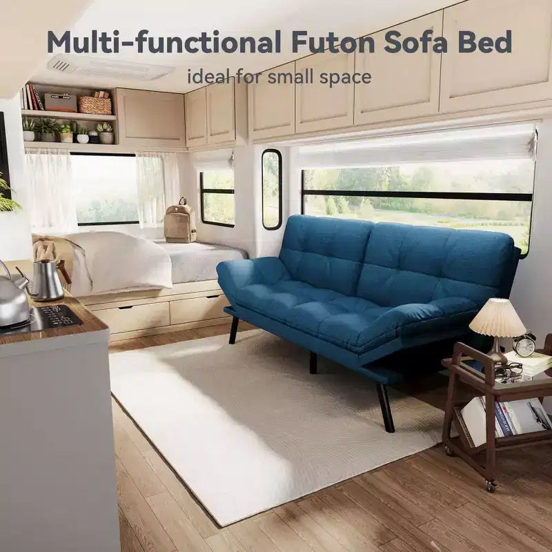 Dyonery 71 Divano Letto Futon Convertibile, Divano Futon Moderno in Lino con Cuscino Rimovibile, Schienale e Braccioli Regolabili