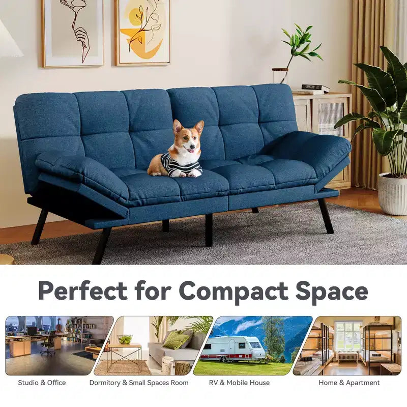 Dyonery 71 Divano Letto Futon Convertibile, Divano Futon Moderno in Lino con Cuscino Rimovibile, Schienale e Braccioli Regolabili