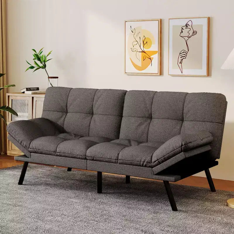 Dyonery 71 Divano Letto Futon Convertibile, Divano Futon Moderno in Lino con Cuscino Rimovibile, Schienale e Braccioli Regolabili