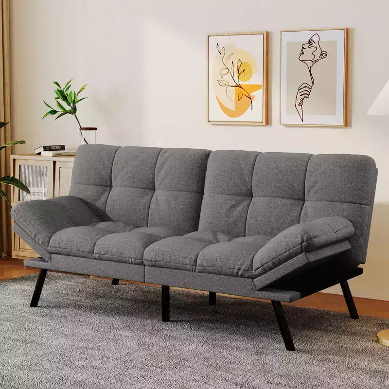 Dyonery 71 Divano Letto Futon Convertibile, Divano Futon Moderno in Lino con Cuscino Rimovibile, Schienale e Braccioli Regolabili