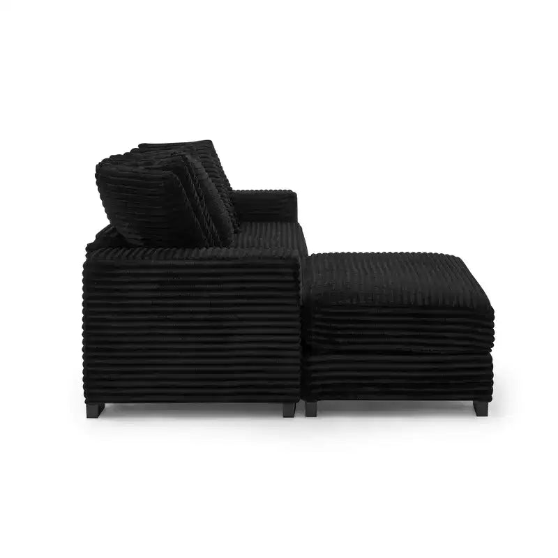 Divano sezionale letto imbottito in velluto a coste EHMKNP, divano convertibile modulare a L con pouf