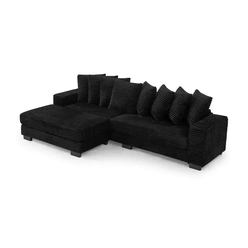 Divano sezionale letto imbottito in velluto a coste EHMKNP, divano convertibile modulare a L con pouf