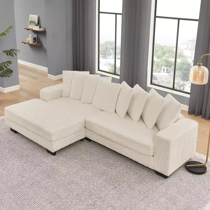 Divano sezionale letto imbottito in velluto a coste EHMKNP, divano convertibile modulare a L con pouf