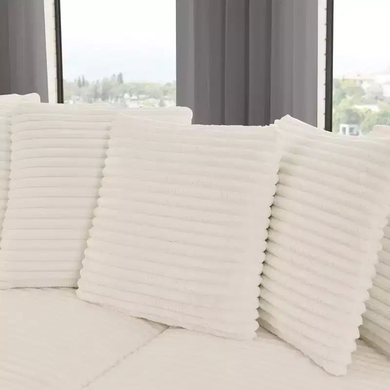 Divano sezionale letto imbottito in velluto a coste EHMKNP, divano convertibile modulare a L con pouf