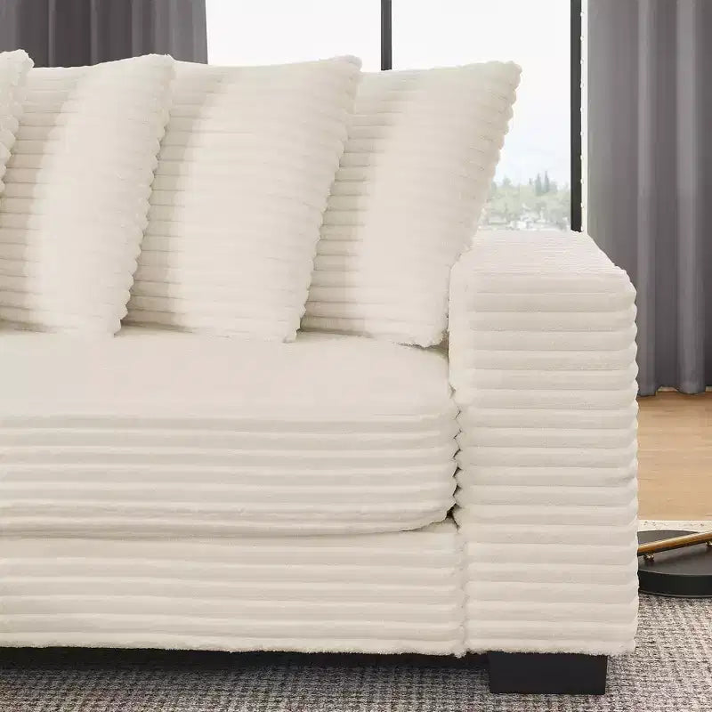 Divano sezionale letto imbottito in velluto a coste EHMKNP, divano convertibile modulare a L con pouf