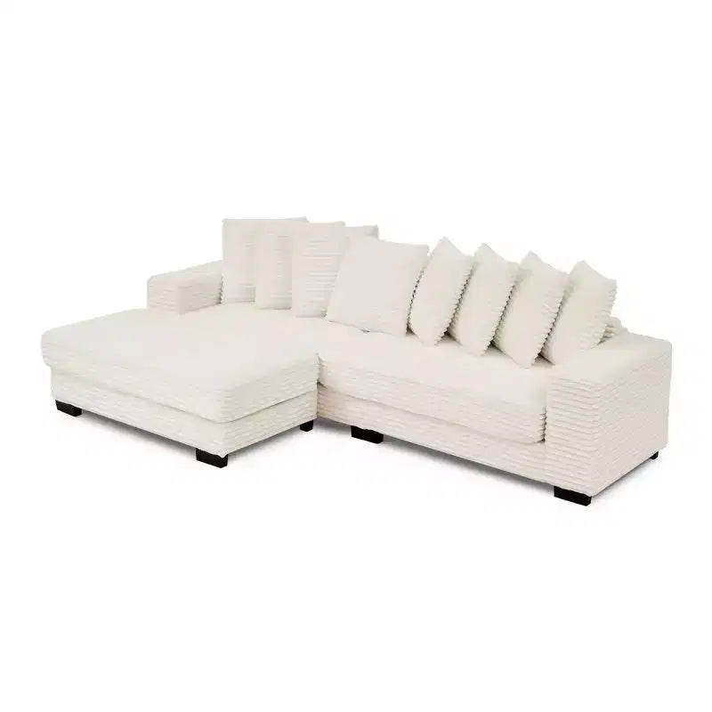 Divano sezionale letto imbottito in velluto a coste EHMKNP, divano convertibile modulare a L con pouf