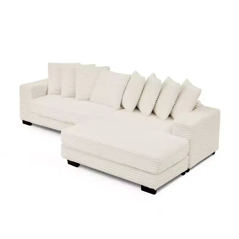 Divano sezionale letto imbottito in velluto a coste EHMKNP, divano convertibile modulare a L con pouf