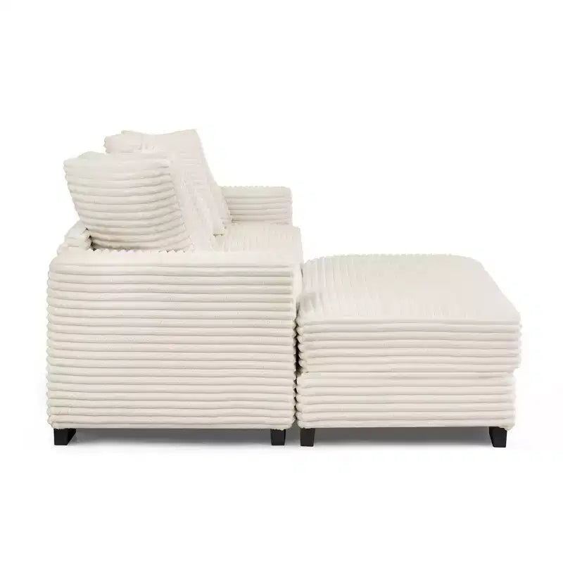 Divano sezionale letto imbottito in velluto a coste EHMKNP, divano convertibile modulare a L con pouf