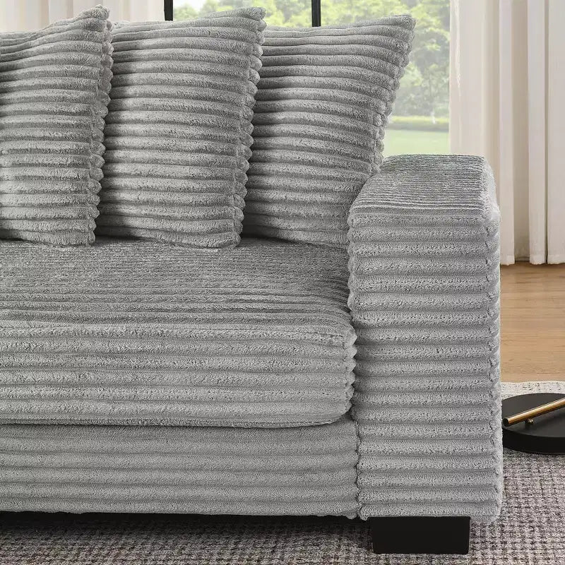 Divano sezionale letto imbottito in velluto a coste EHMKNP, divano convertibile modulare a L con pouf