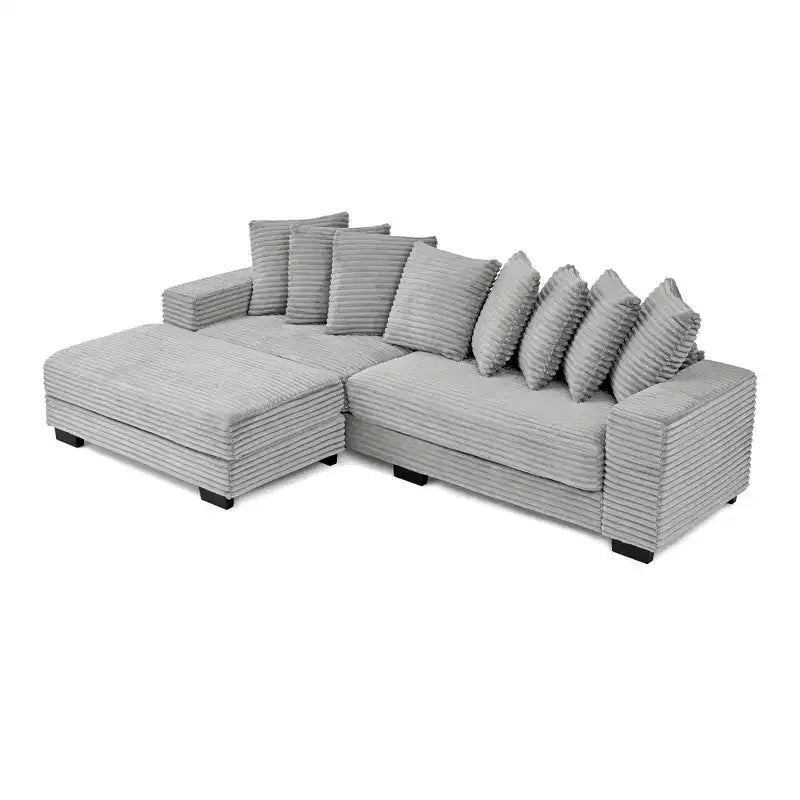 Divano sezionale letto imbottito in velluto a coste EHMKNP, divano convertibile modulare a L con pouf