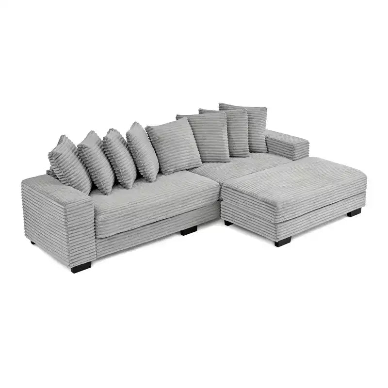 Divano sezionale letto imbottito in velluto a coste EHMKNP, divano convertibile modulare a L con pouf