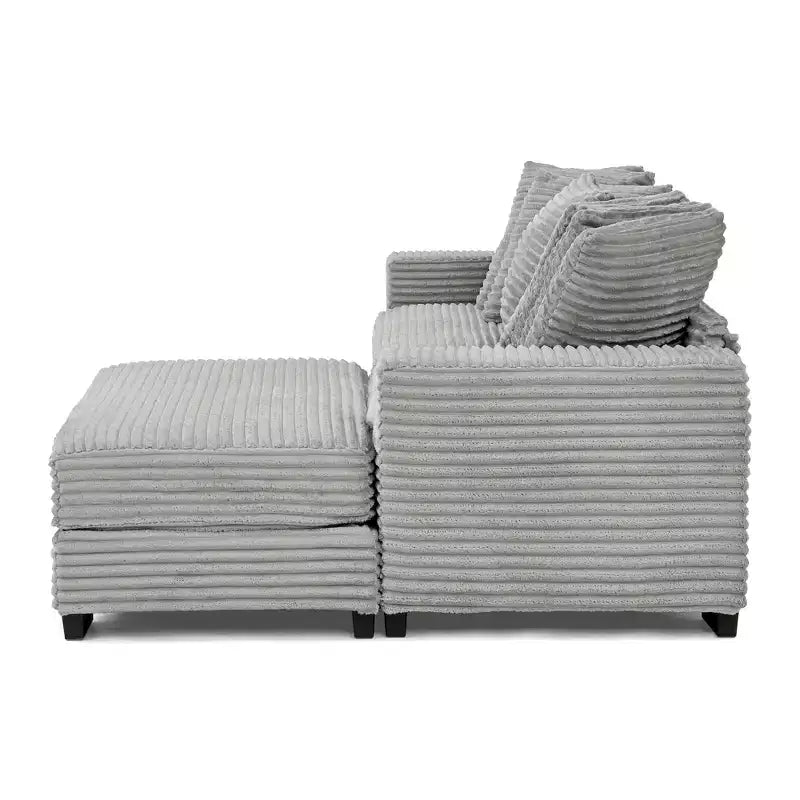 Divano sezionale letto imbottito in velluto a coste EHMKNP, divano convertibile modulare a L con pouf