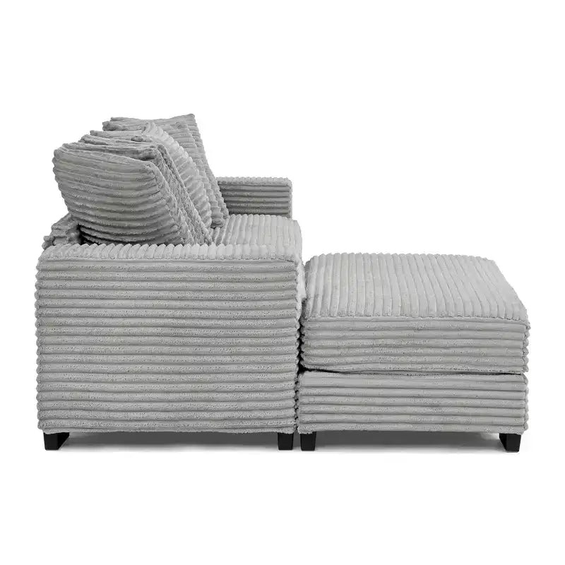 Divano sezionale letto imbottito in velluto a coste EHMKNP, divano convertibile modulare a L con pouf