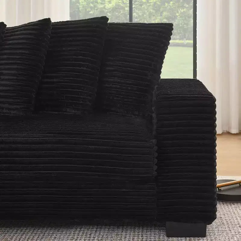 Divano sezionale letto imbottito in velluto a coste EHMKNP, divano convertibile modulare a L con pouf