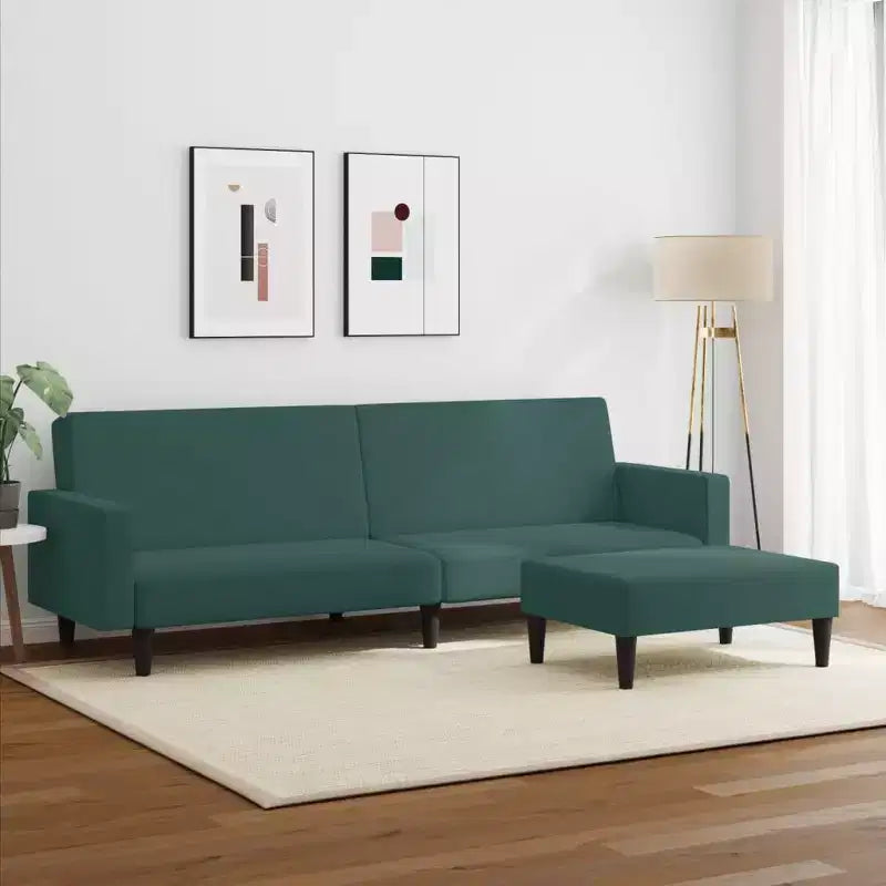 vidaXL Canapé-lit 2 places avec repose-pieds Velours vert foncé