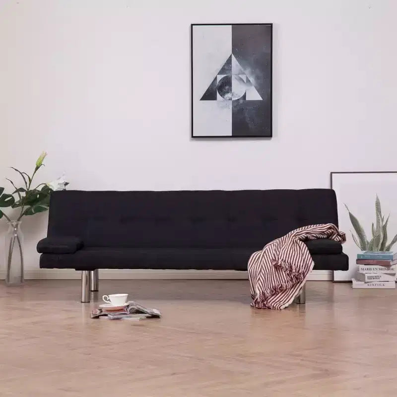 vidaXL Divano Letto con Due Cuscini Tessuto Nero