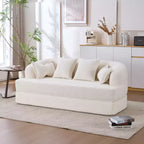 Divano letto pieghevole moderno Okak 2-in-1 senza struttura con 4 cuscini, futon in tessuto ciniglia per soggiorno, appartamento