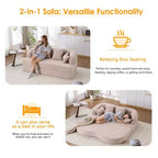 Divano letto pieghevole moderno Okak 2-in-1 senza struttura con 4 cuscini, futon in tessuto ciniglia per soggiorno, appartamento