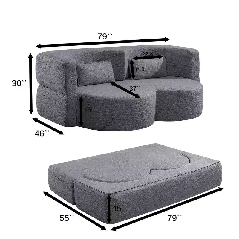 Canapé deux places convertible moderne pliable Okak 2-en-1 avec mousse à mémoire de forme, canapé-lit futon confortable pour salon, appartement