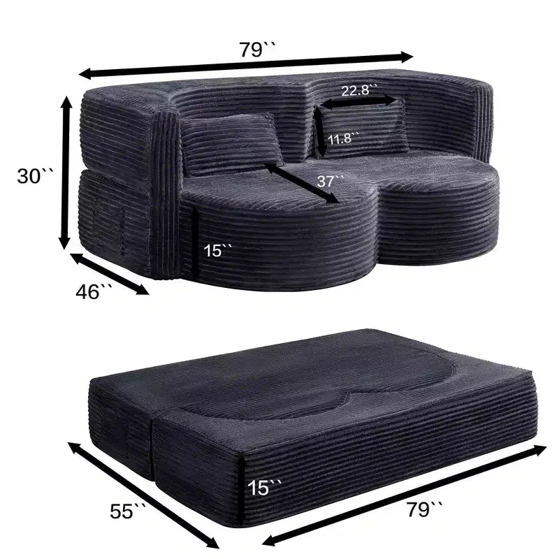 Canapé deux places convertible moderne pliable Okak 2-en-1 avec mousse à mémoire de forme, canapé-lit futon confortable pour salon, appartement
