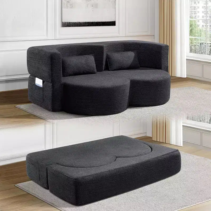 Canapé deux places convertible moderne pliable Okak 2-en-1 avec mousse à mémoire de forme, canapé-lit futon confortable pour salon, appartement