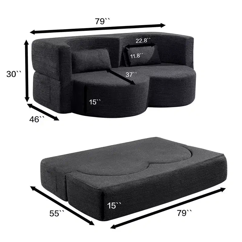 Canapé deux places convertible moderne pliable Okak 2-en-1 avec mousse à mémoire de forme, canapé-lit futon confortable pour salon, appartement