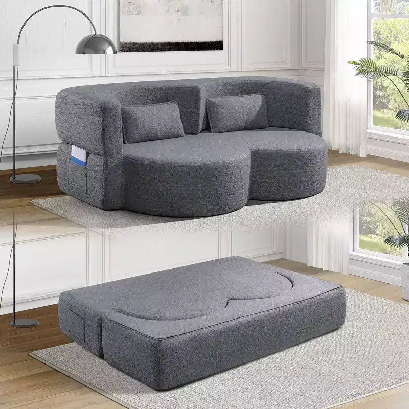 Canapé deux places convertible moderne pliable Okak 2-en-1 avec mousse à mémoire de forme, canapé-lit futon confortable pour salon, appartement