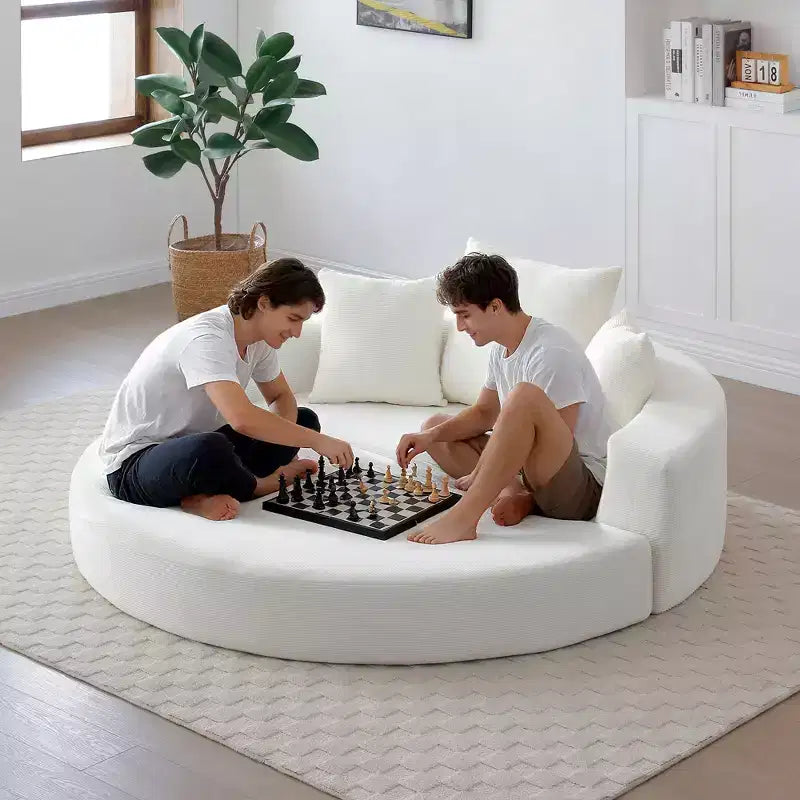 Divano letto convertibile in velluto a coste Okak con cuscini, divano letto rotondo futon per soggiorno, camera da letto