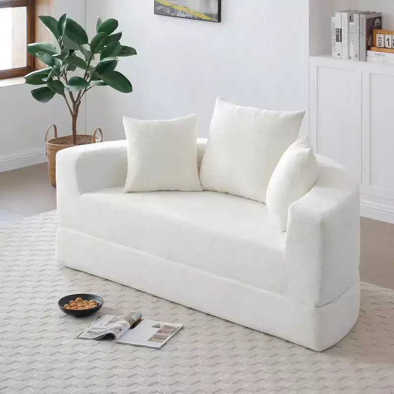 Divano letto convertibile in velluto a coste Okak con cuscini, divano letto rotondo futon per soggiorno, camera da letto
