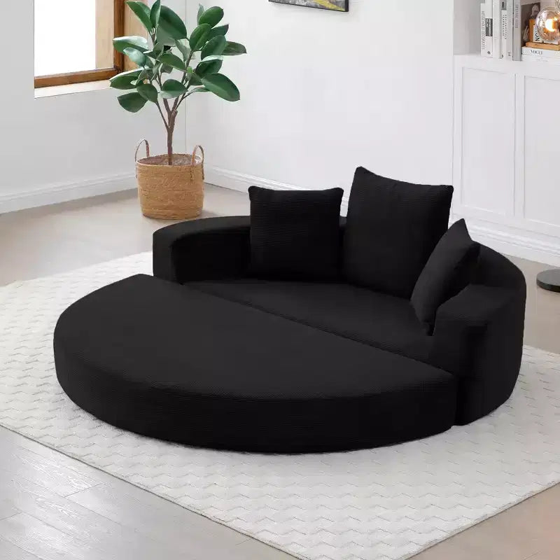 Divano letto convertibile in velluto a coste Okak con cuscini, divano letto rotondo futon per soggiorno, camera da letto