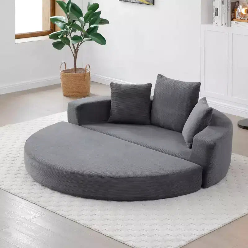 Divano letto convertibile in velluto a coste Okak con cuscini, divano letto rotondo futon per soggiorno, camera da letto