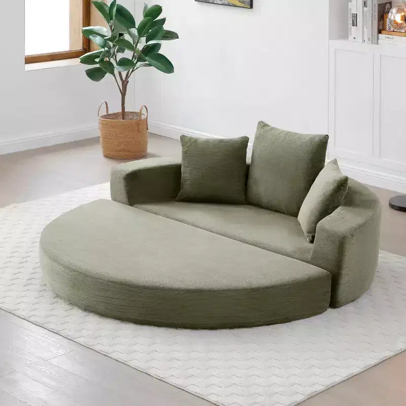 Divano letto convertibile in velluto a coste Okak con cuscini, divano letto rotondo futon per soggiorno, camera da letto