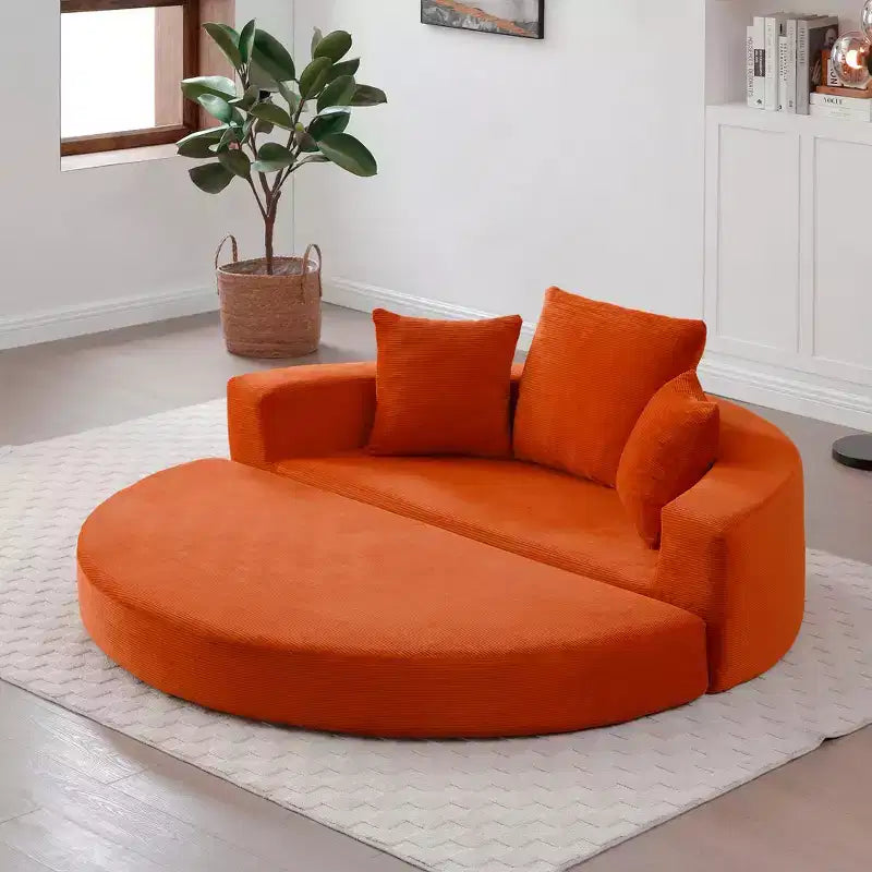 Divano letto convertibile in velluto a coste Okak con cuscini, divano letto rotondo futon per soggiorno, camera da letto