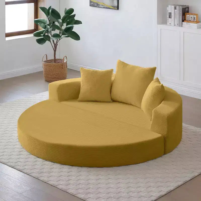 Divano letto convertibile in velluto a coste Okak con cuscini, divano letto rotondo futon per soggiorno, camera da letto