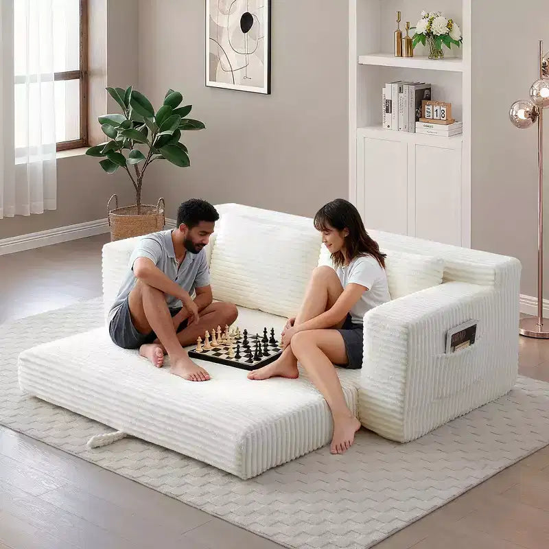 Divanetto moderno convertibile 2 in 1 Okak senza braccioli con memory foam, futon in velluto a coste, divano letto per soggiorno, appartamento