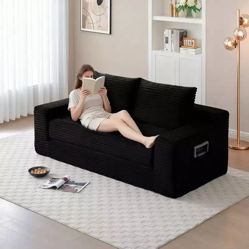 Divanetto moderno convertibile 2 in 1 Okak senza braccioli con memory foam, futon in velluto a coste, divano letto per soggiorno, appartamento