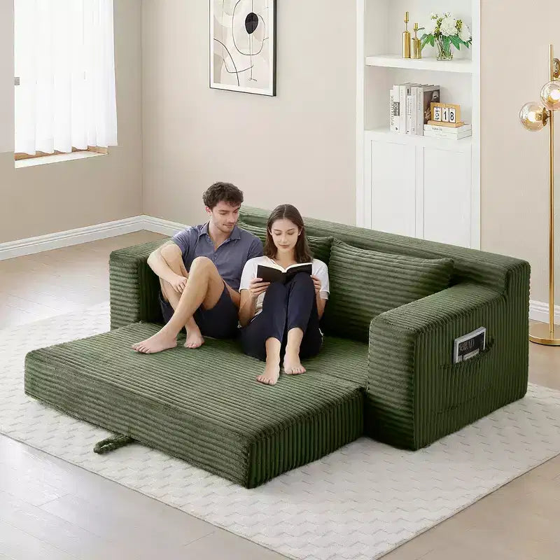 Divanetto moderno convertibile 2 in 1 Okak senza braccioli con memory foam, futon in velluto a coste, divano letto per soggiorno, appartamento