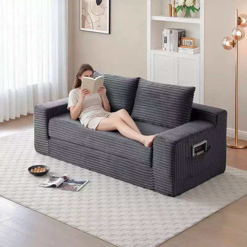 Divanetto moderno convertibile 2 in 1 Okak senza braccioli con memory foam, futon in velluto a coste, divano letto per soggiorno, appartamento