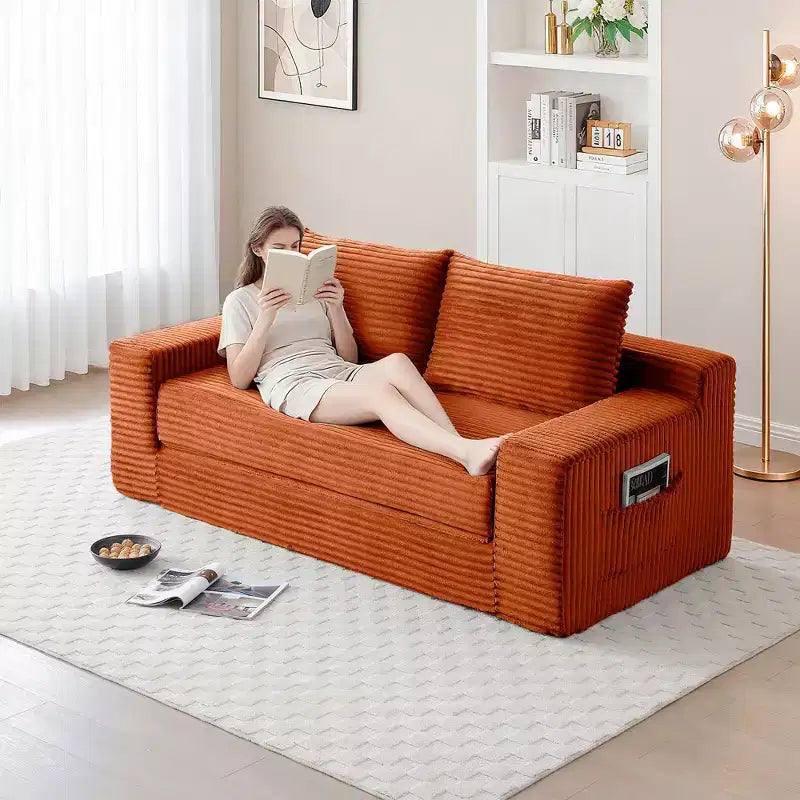 Divanetto moderno convertibile 2 in 1 Okak senza braccioli con memory foam, futon in velluto a coste, divano letto per soggiorno, appartamento