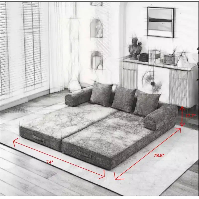 Divano Letto da Terra Okak Chenille Lounge con Materasso Pieghevole Convertibile, Divano Futon a 2 Posti per Soggiorno, Camera da Letto
