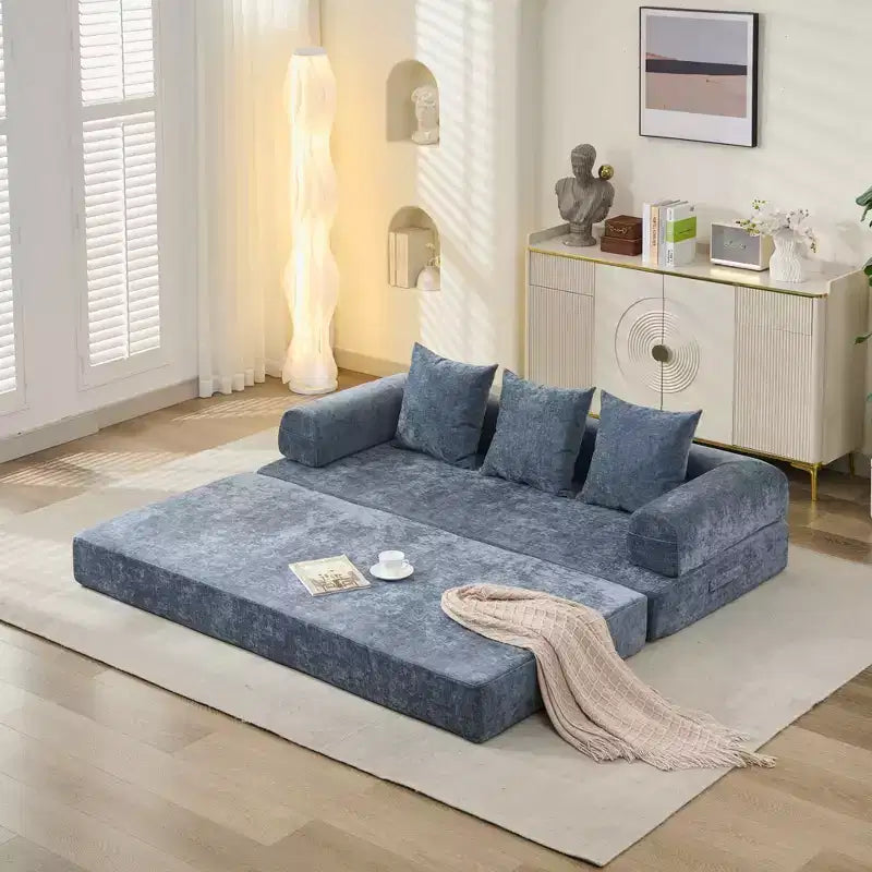 Divano Letto da Terra Okak Chenille Lounge con Materasso Pieghevole Convertibile, Divano Futon a 2 Posti per Soggiorno, Camera da Letto