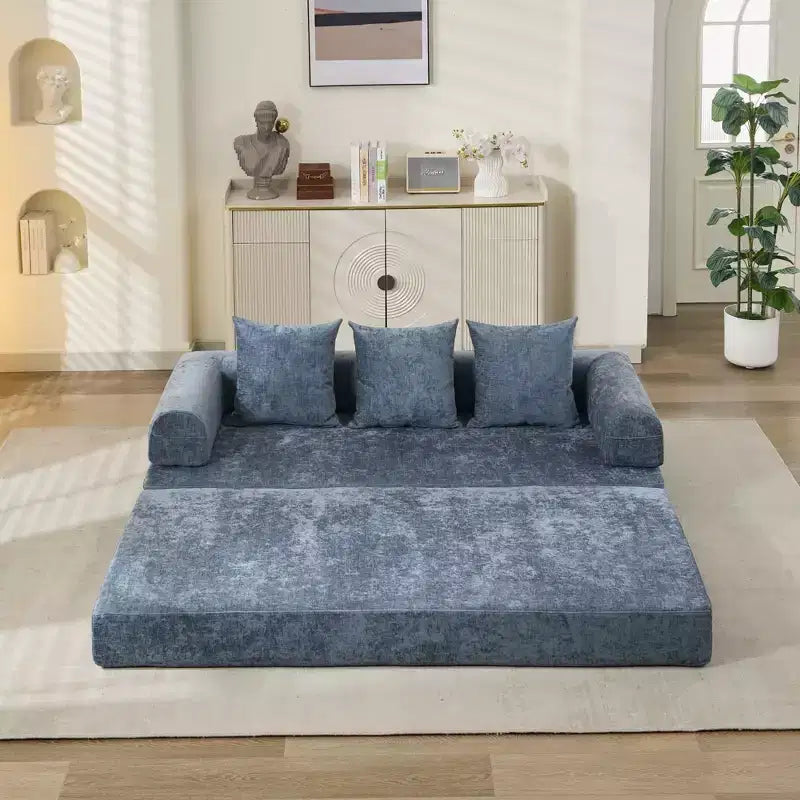 Divano Letto da Terra Okak Chenille Lounge con Materasso Pieghevole Convertibile, Divano Futon a 2 Posti per Soggiorno, Camera da Letto